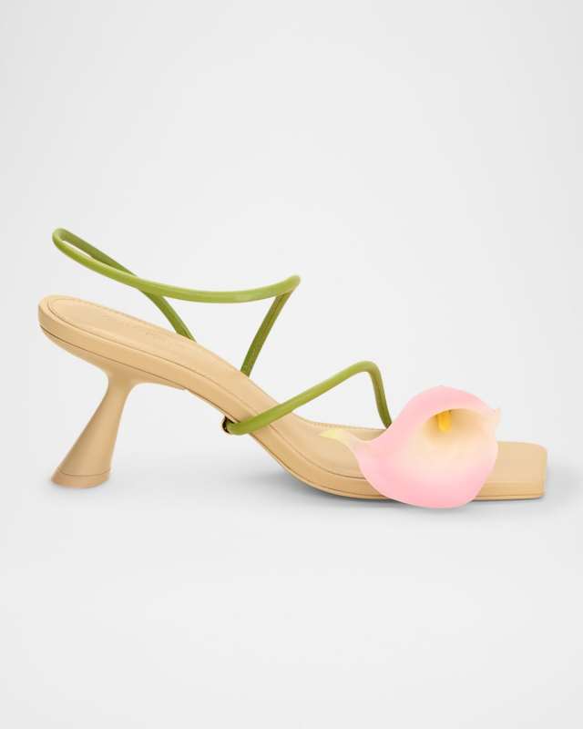 Ria Calla Lily Leather Comma-Heel Sandals
